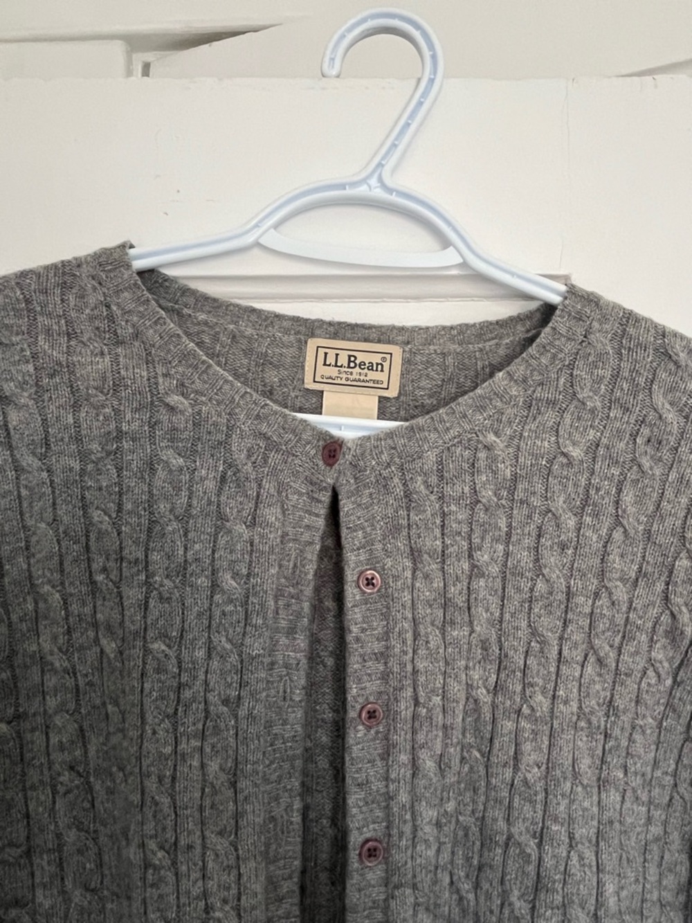 L.L.Bean Grey Cable Knit Button Cardigan Wool size large